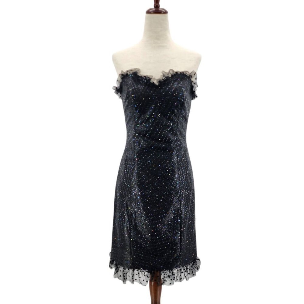 Vintage Jolie Madame Leo Dinerman Womens 5/6 Dress Glitter Black Polka Dot Lace